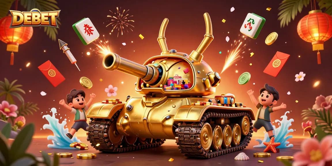 Experience the excitement of DEBET's miniature casino within a golden beetle tank, filled with fun elements.