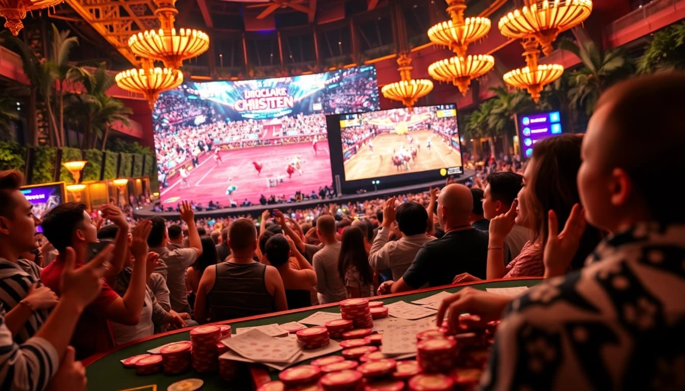 Experience thrilling đá gà trực tiếp 67 action amidst vibrant casino atmosphere.