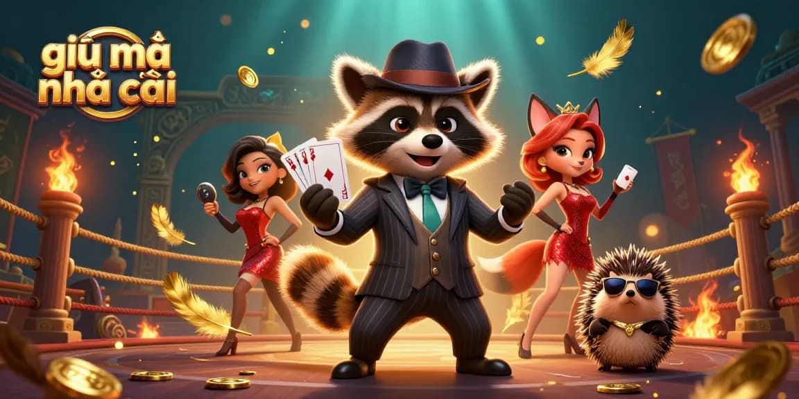 Join the adventure with giải mã nhà cái as a suave raccoon reveals a royal flush hand in a vibrant casino.