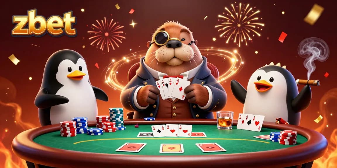 zbet showcases a jolly walrus and friends in an underwater poker game filled with excitement.