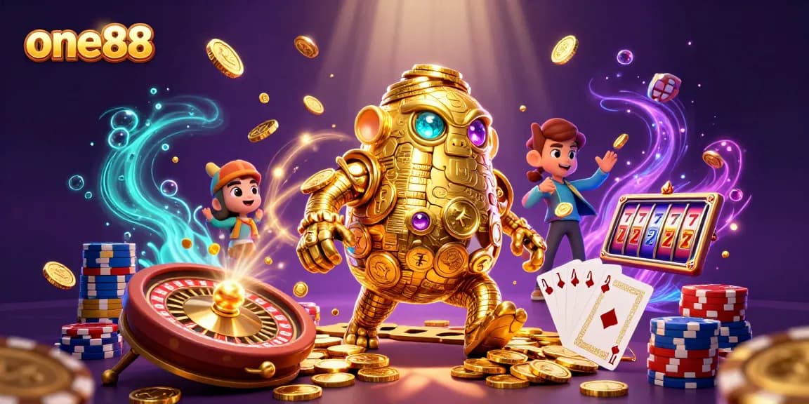 Experience thrilling gaming action with one88's dynamic online casino featuring exciting gold elements and vibrant gameplay.