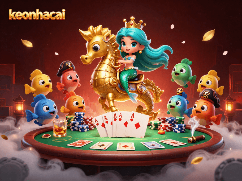 Experience the excitement of keonhacai with a vibrant 3D mermaid-themed casino scene.