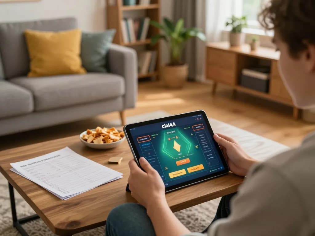 Experience the excitement of ck444 app download in a cozy home gaming setup with an engaging tablet interface.