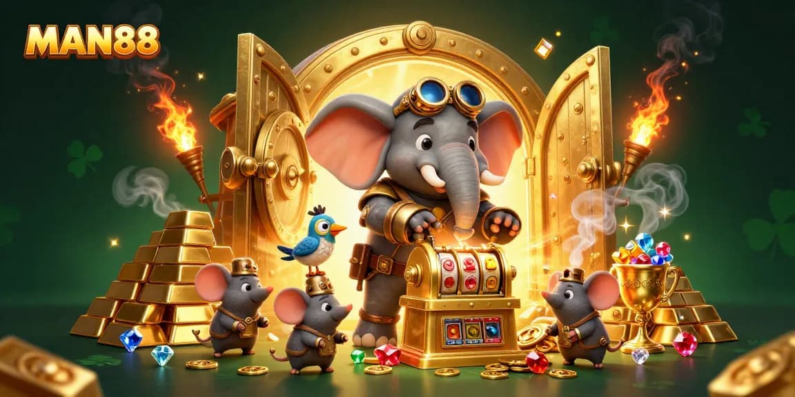 Spin the reels with MAN88's thrilling slot experience featuring steampunk characters and vibrant treasures.