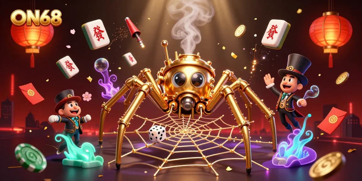 Engage with ON68 for thrilling casino adventures amidst steampunk characters and festive elements.