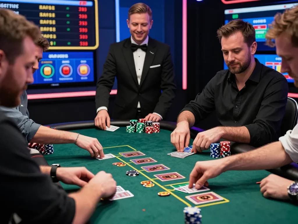 Players betting strategically at nhà cái VIC88's live dealer blackjack table, showcasing excitement and professionalism.