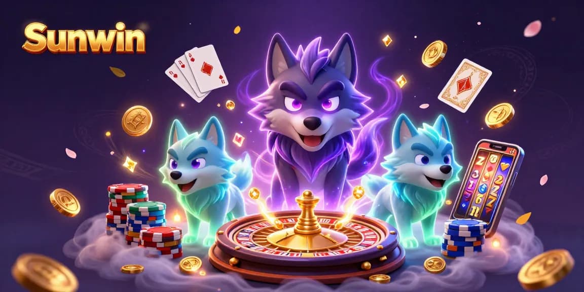 Sunwin offers an enchanting gaming experience with vibrant casino elements in a mystical illustration.