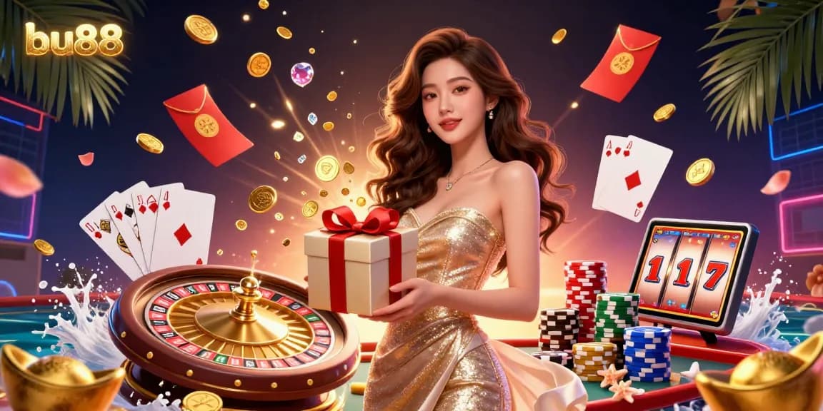 Experience the thrill of bu88 with a stunning Lunar New Year casino scene, showcasing vibrant gaming elements.