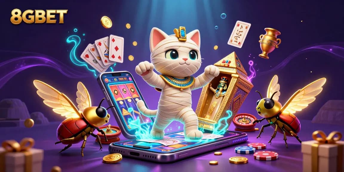 Experience thrilling gameplay at 8GBET with vibrant 3D casino action featuring a mummy cat and treasure!