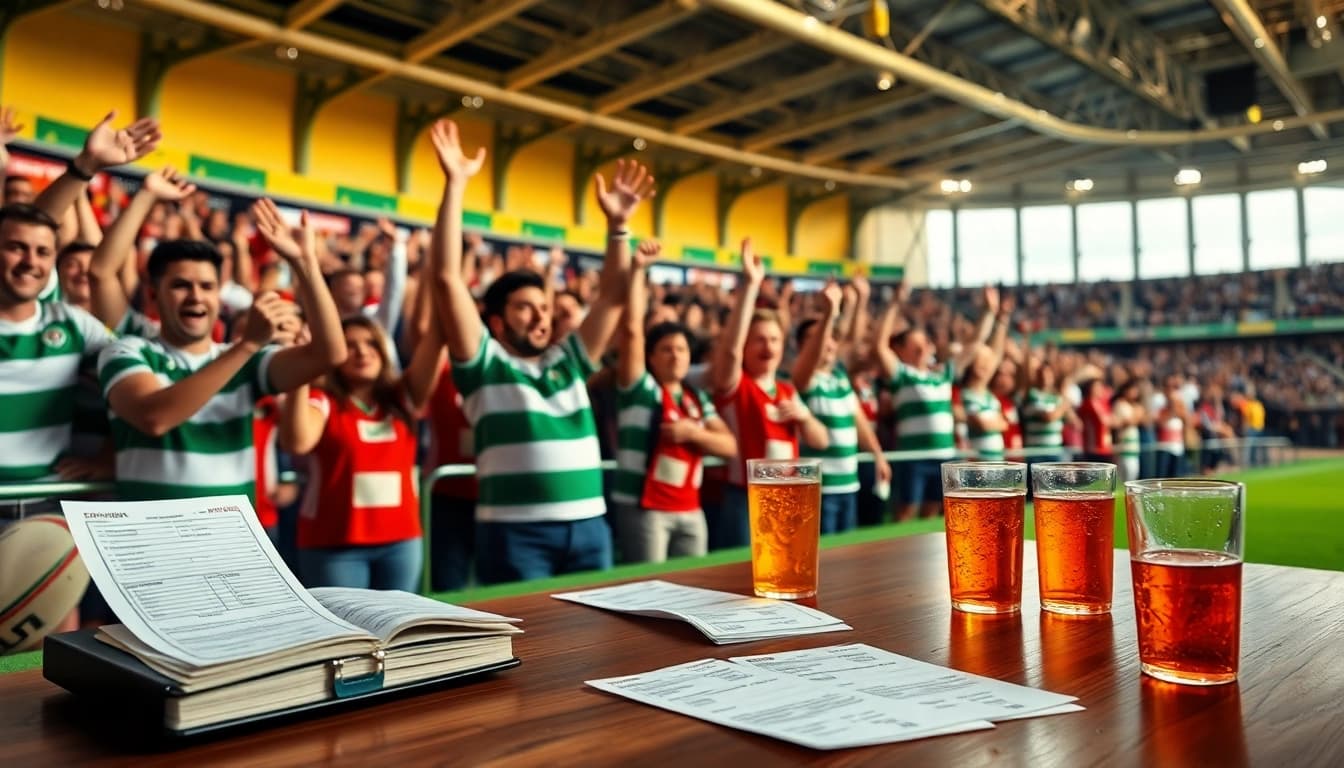Pariez sur le bookmaker rugby avec des fans enthousiastes dans un stade vibrant.