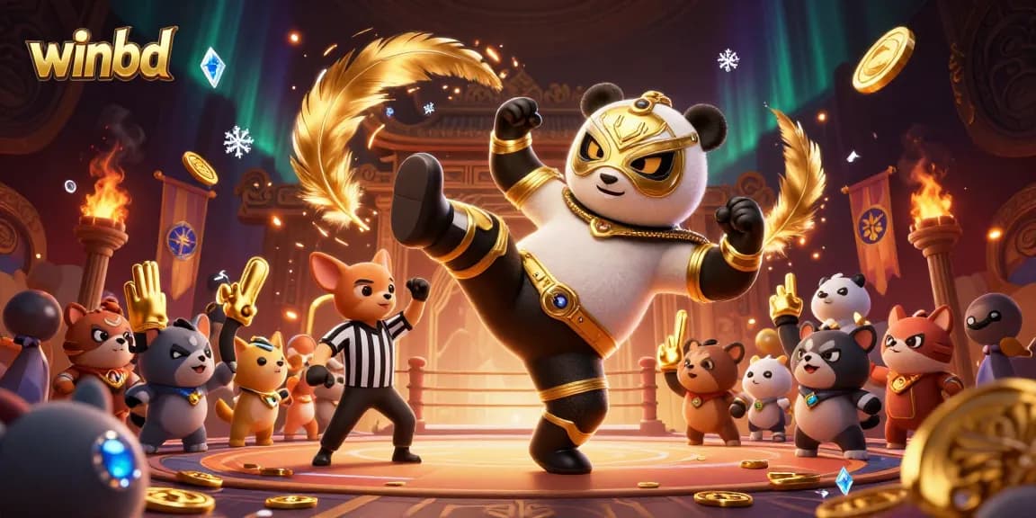 Winbd thrilling scene showcasing a panda wrestler in action, capturing the excitement of online gambling.