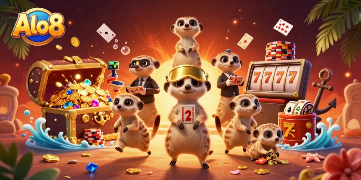 Alo8 meerkat casino operation featuring lively characters and rich gambling elements in a vibrant underwater scene.