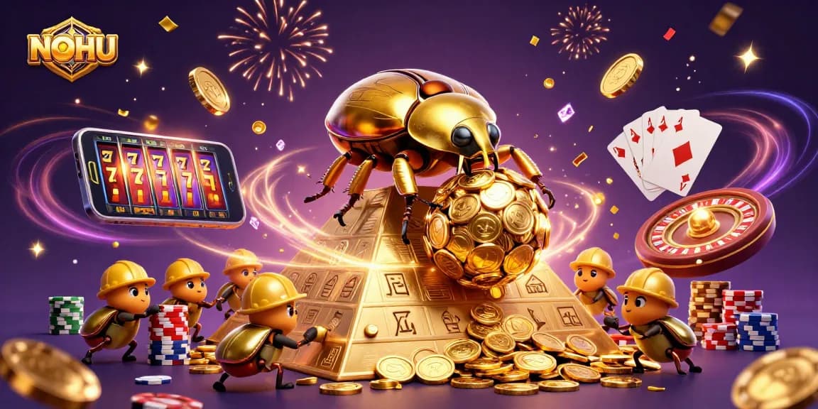 Spin the reels with NOHU for exciting jackpots featuring golden coins and vibrant casino elements.
