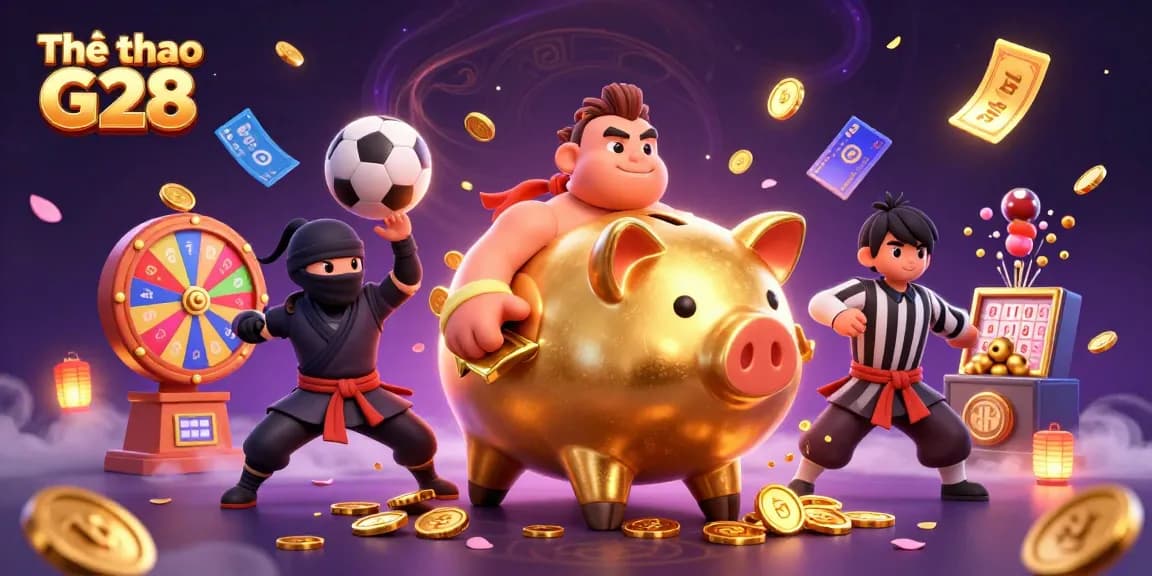 Engage in sports betting action with Thể thao G28 captivating illustration featuring dynamic characters and game elements.