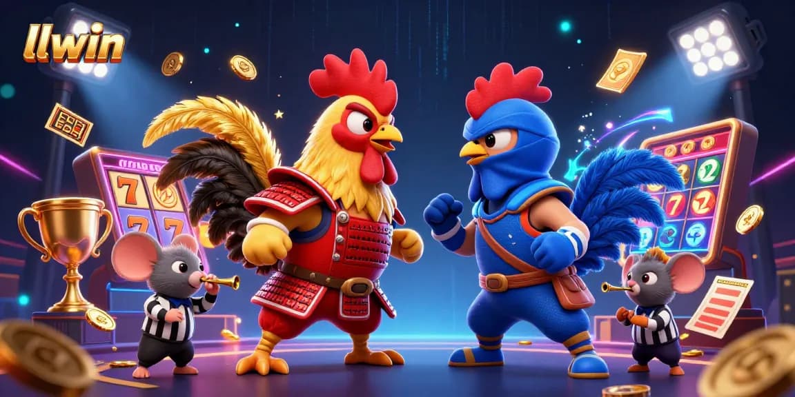 Join the epic duel at llwin with fighting roosters, slot reels, and jackpot excitement!
