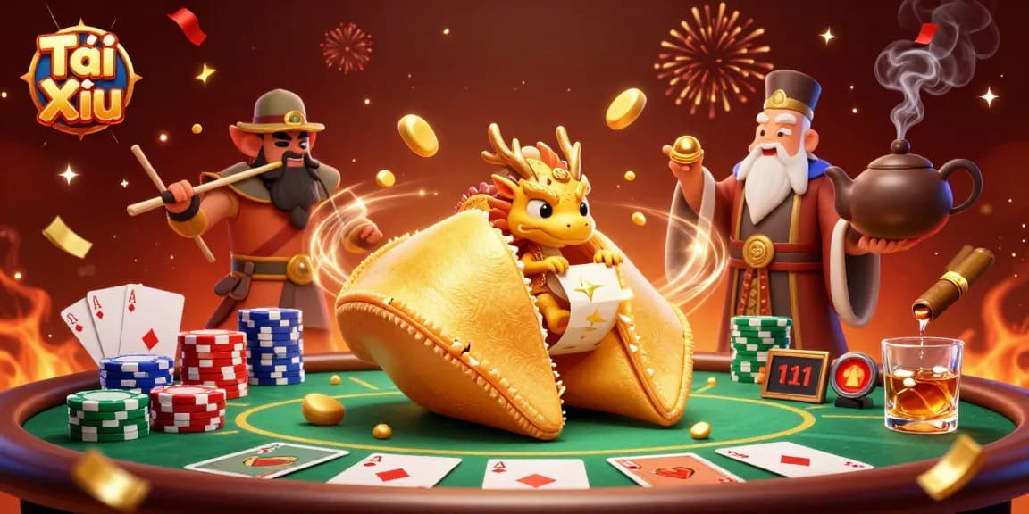 Engage in Tài Xỉu as a tiny dragon reads fortunes amidst dynamic casino elements.
