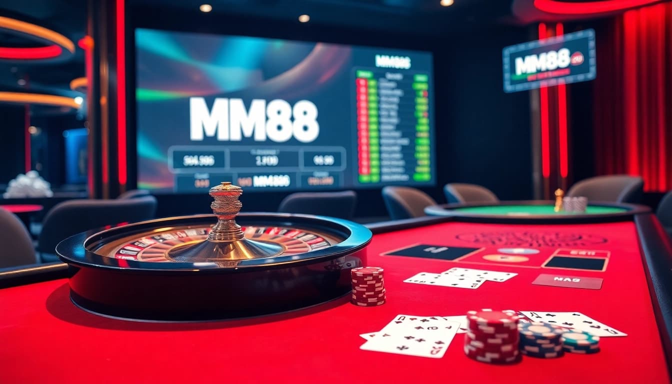 Experience thrilling moments at MM88 casino with vibrant poker tables, roulette wheels, and exciting gameplay.