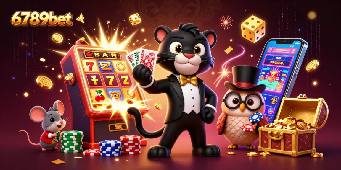 Engage with 6789bet's exciting casino scene featuring a stylish panther dealer and winning elements.