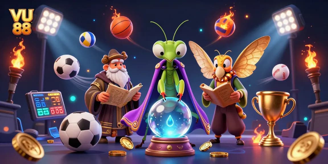 Experience VU 88 with engaging sports betting elements and dynamic characters illustrating casino excitement.