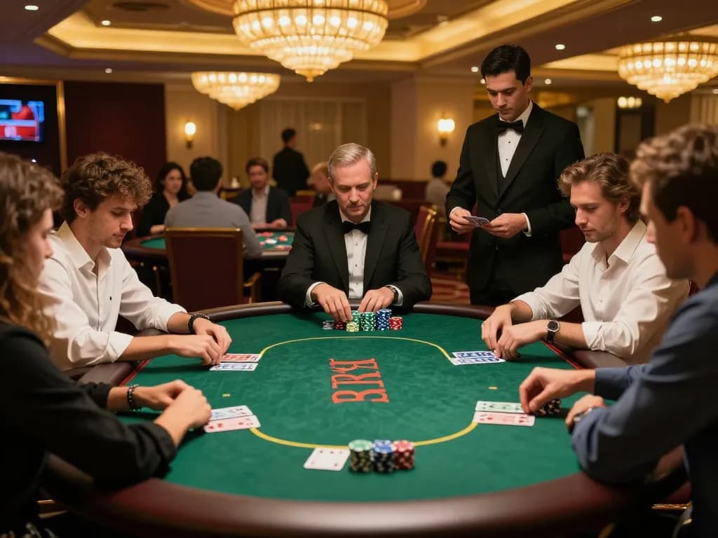 Players engage in a strategic poker game at a luxury casino table, highlighting va88