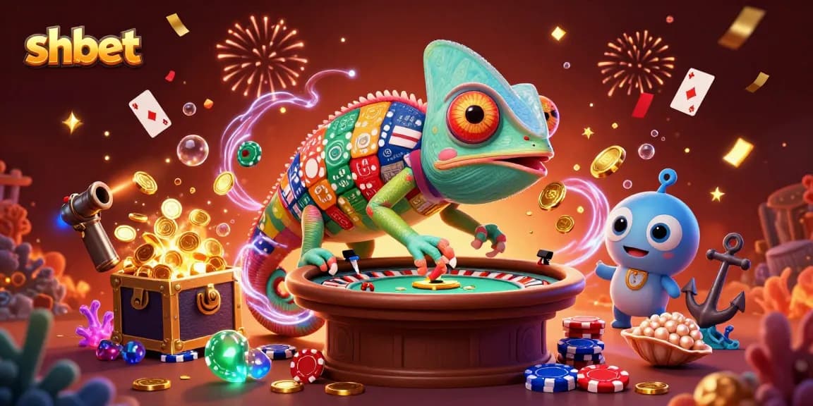Engage with shbet's vibrant casino experience featuring a colorful chameleon owner and dynamic game elements.