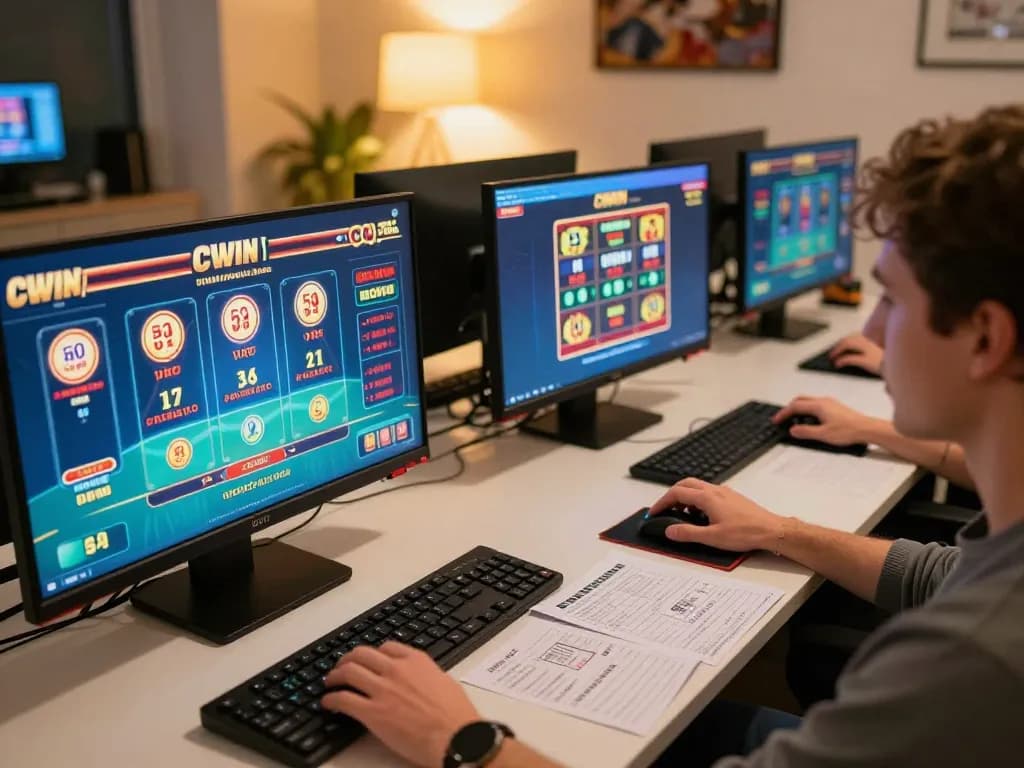 CWIN online gaming setup showcasing dynamic poker and slots gameplay
