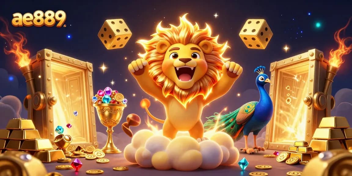 Experience thrilling gaming adventures with ae889 in this vibrant 3D illustration of a lion roars.