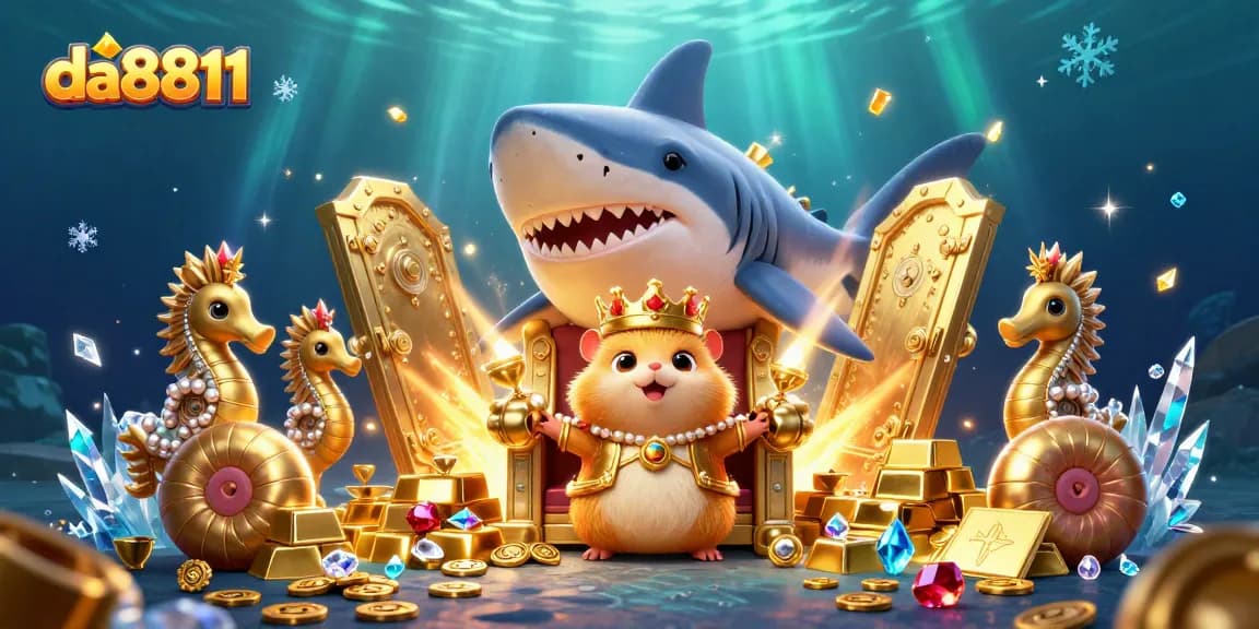 Engage with da8811’s vivid undersea casino world featuring a golden hamster king and treasures.