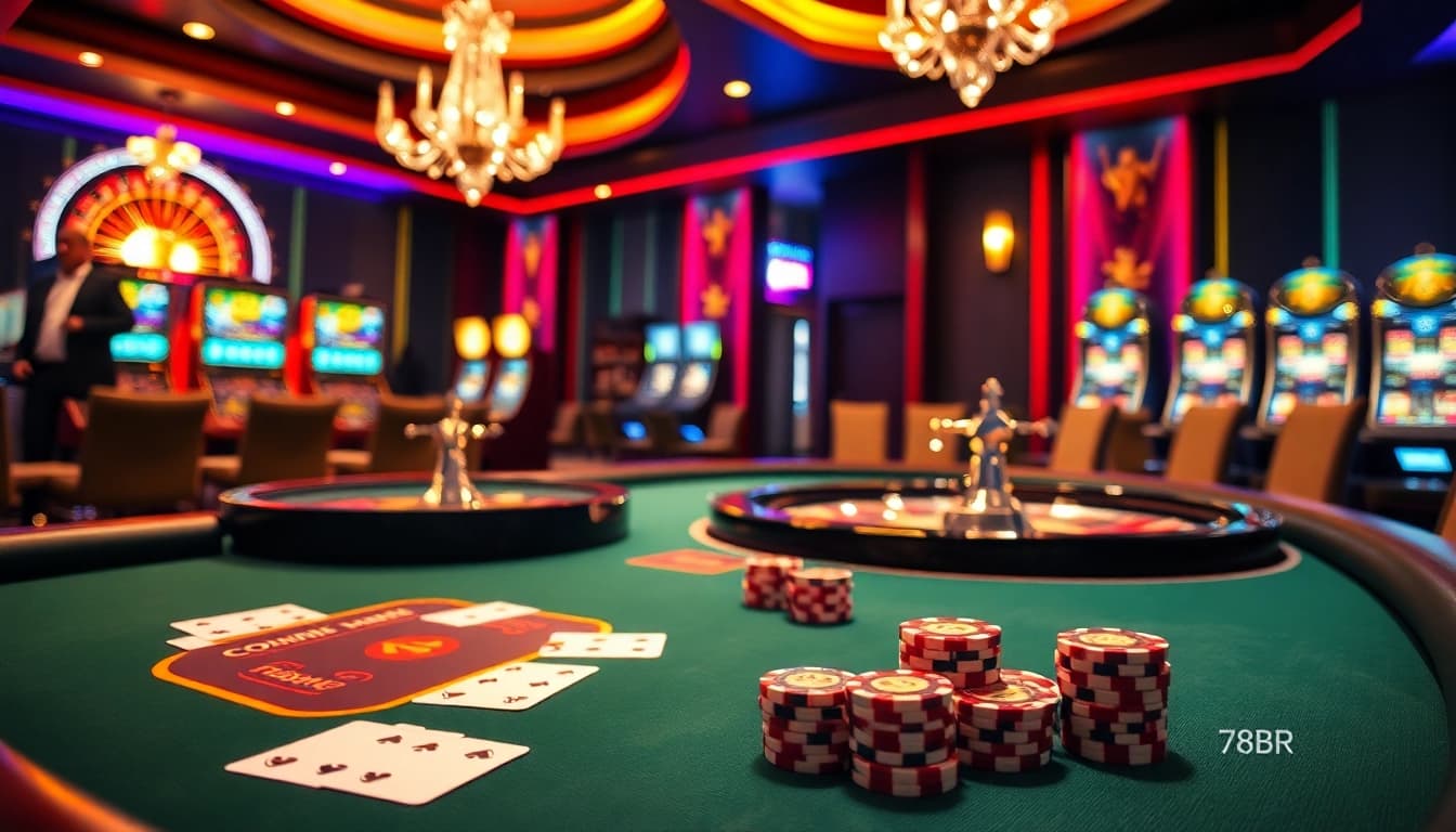 Desfrute de uma jogabilidade emocionante no cassino 78BR, com mesas vibrantes e jogadores elegantes.
