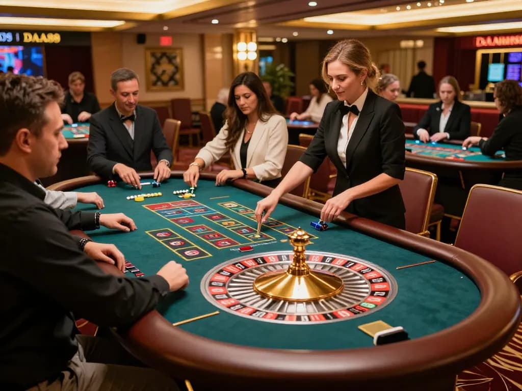 Experience the thrill of betting at DA88 roulette table, players engaged and awaiting the spin.
