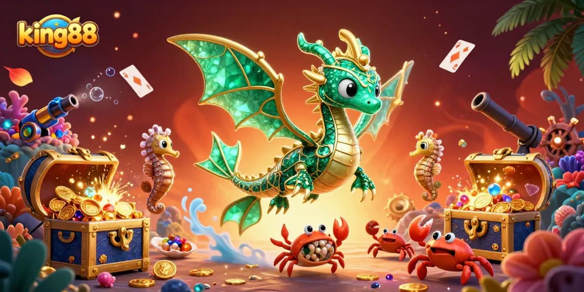 Experience king88's vibrant underwater casino with sea creatures and treasures in a thrilling scene.