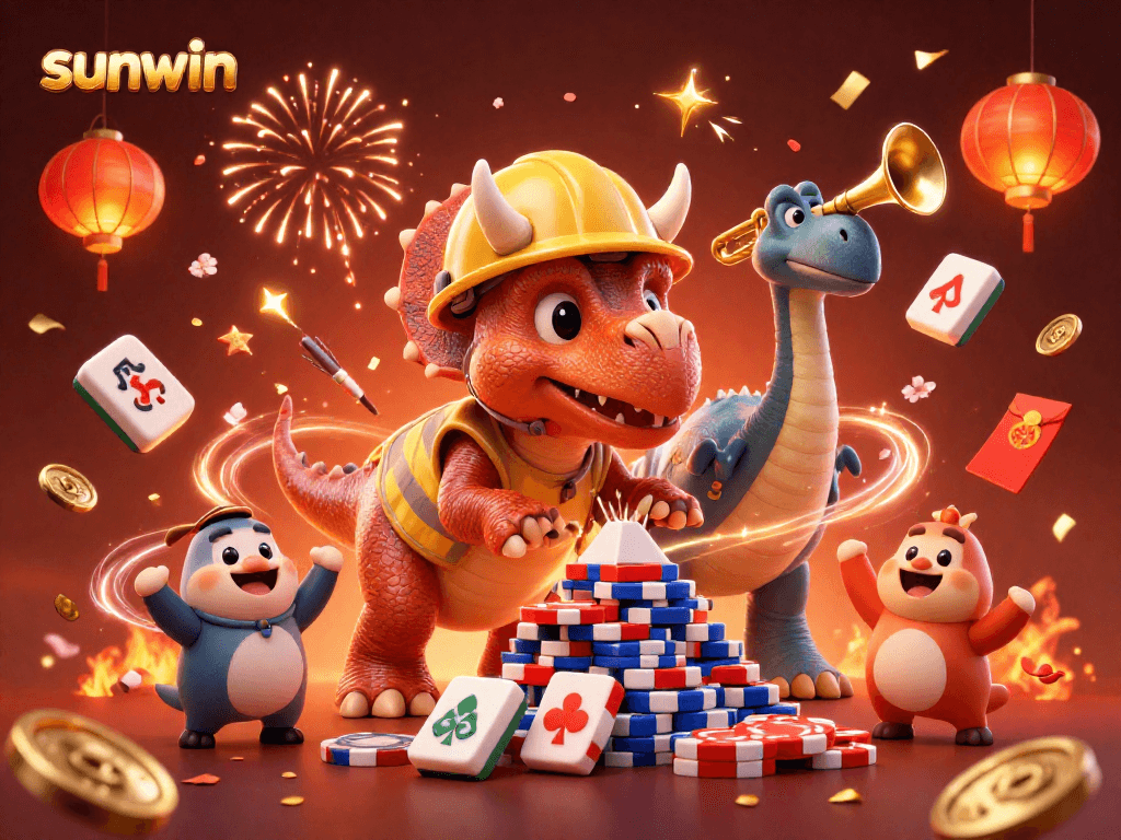 Join sunwin's vibrant celebration with a fantasy trio amidst glowing casino elements.