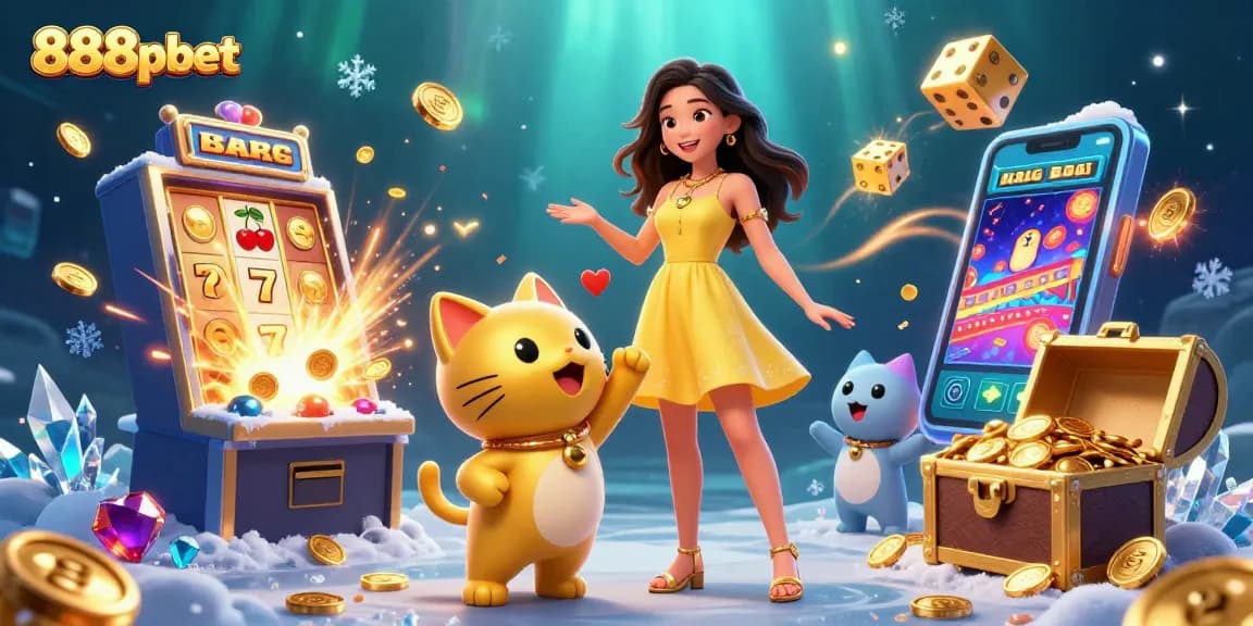 Experience the thrill of 888pbet with a lively casino scene featuring joyful characters and exciting game elements.