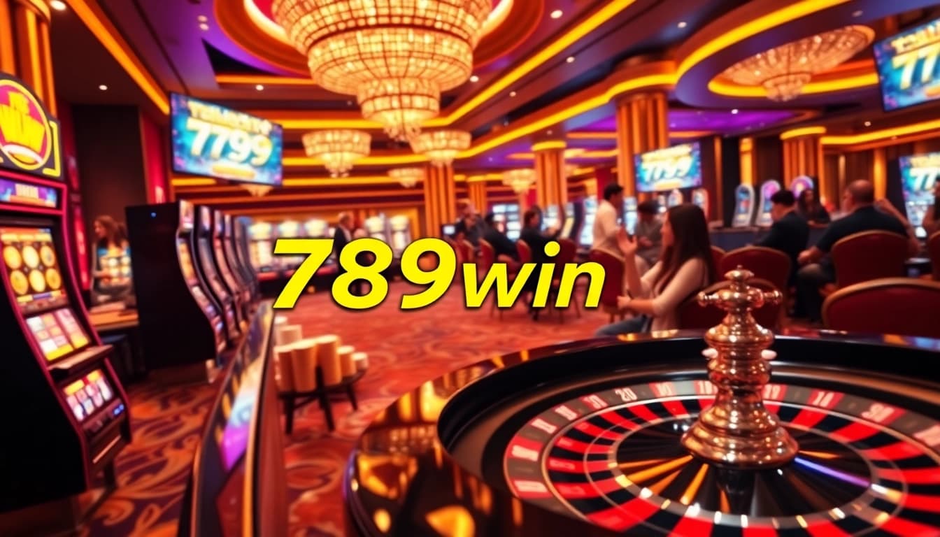 Experience the excitement of casino gaming with 789win's vibrant atmosphere featuring slot machines and poker tables.