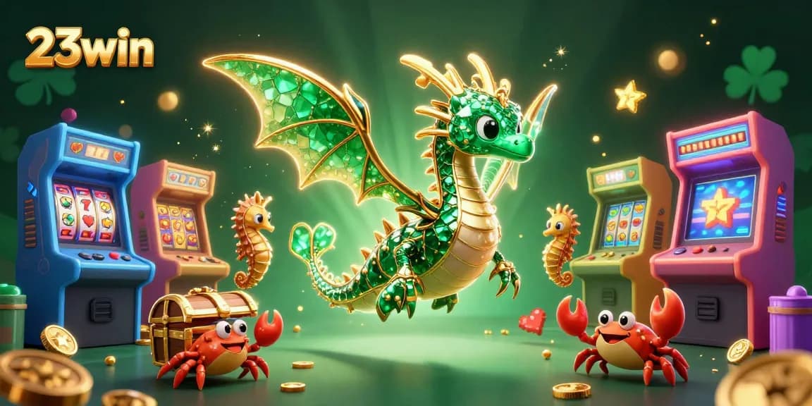 Engage in the thrilling experience at 23win with vibrant 3D casino art featuring luck-filled elements.