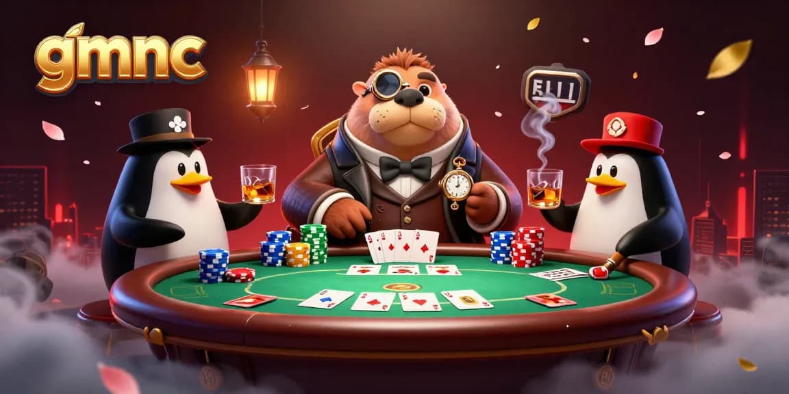 Experience gmnc casino insights with the jolly walrus at an underwater poker table, showcasing vibrant play.
