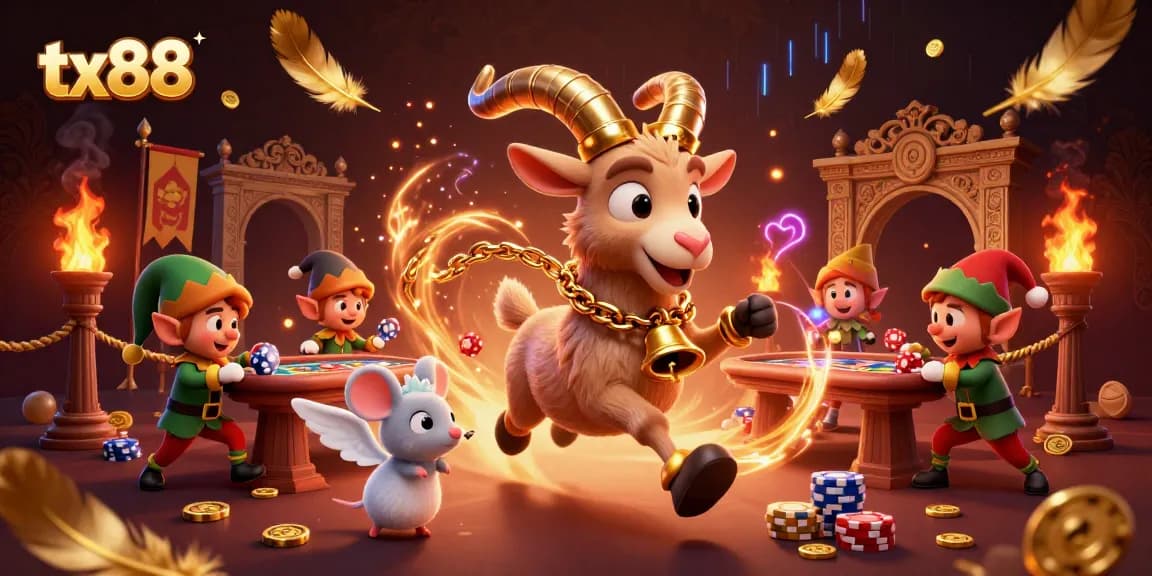 Experience tx88's festive, thrilling casino scene with unique characters and dynamic elements.