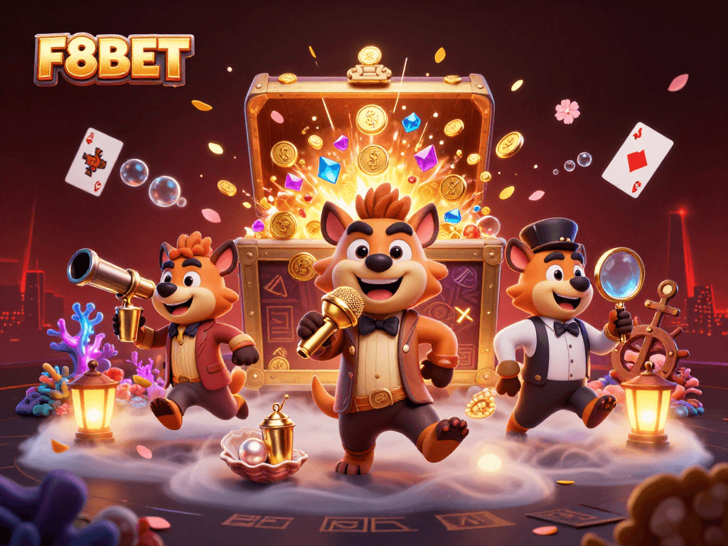F8BET interactive casino club scene with hyenas having fun in a vibrant atmosphere.