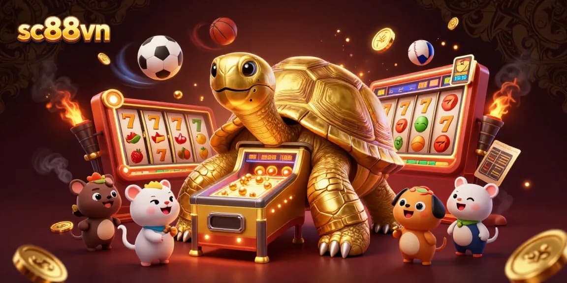Engage with the thrilling sc88vn experience as small animals enjoy playing on a golden tortoise pinball machine.