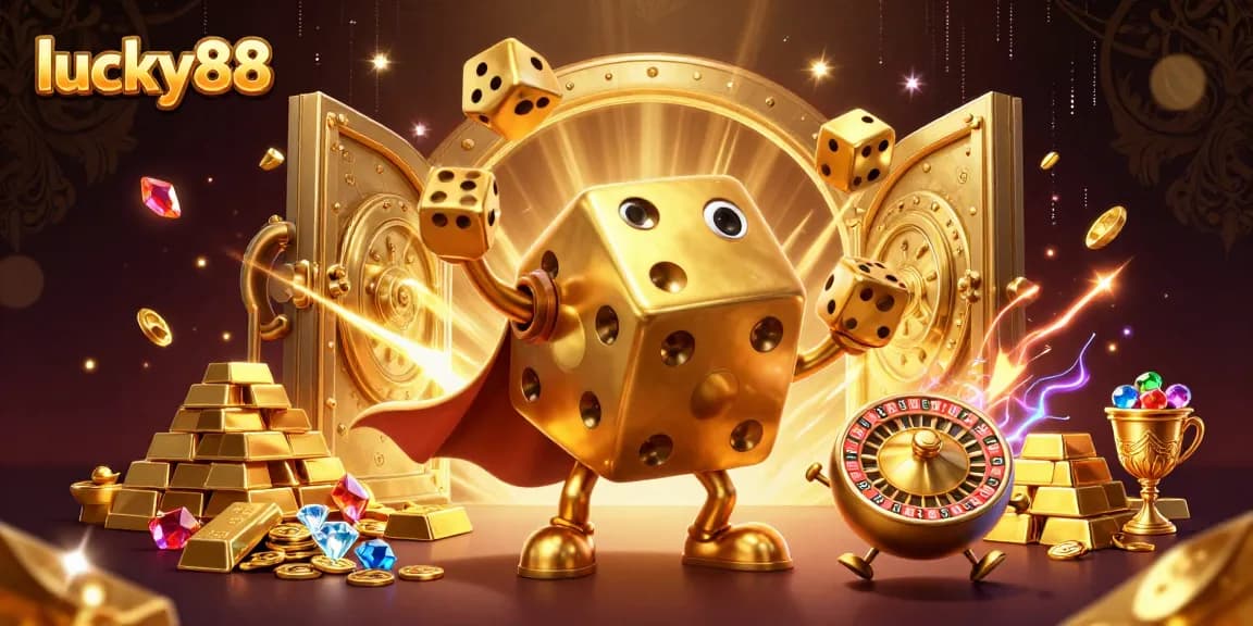 Win big with lucky88 as golden dice and a roulette companion showcase dynamic casino fun.