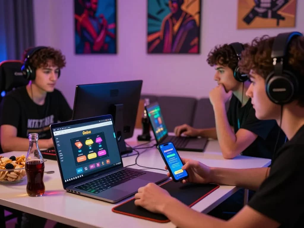 Players engaging with the Onbet app in a vibrant home setting, showcasing gaming excitement and interaction.