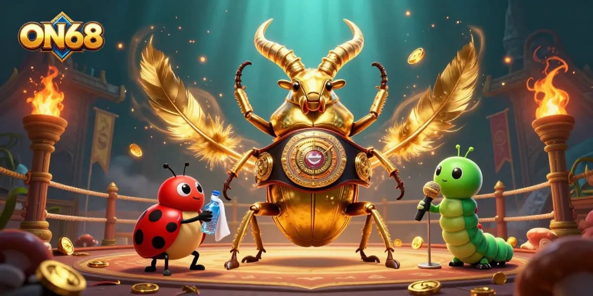 Engage in the thrill of ON68 with a lively 3D scene showcasing unique characters and dynamic gaming elements.