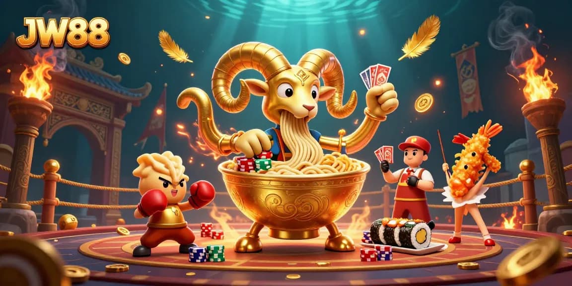 JW88 players battling for wins with a dynamic scene showcasing playful 3D characters in an exciting casino atmosphere
