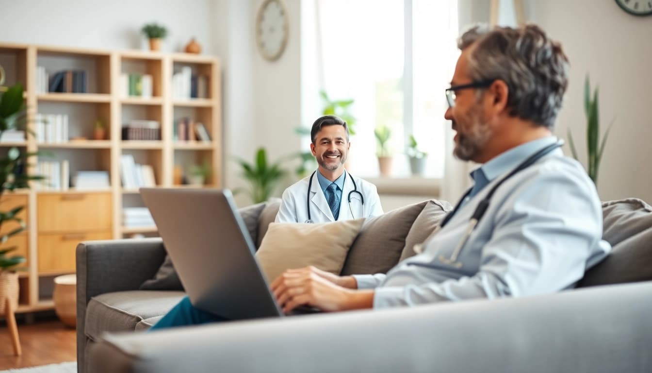 Patient engaging in a same day online doctor visit via virtual consultation.