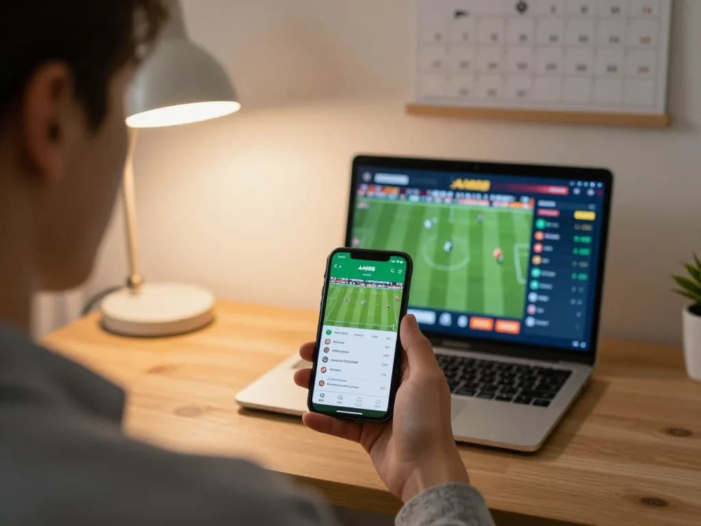 Person placing a bet using the AA888 app on their smartphone, showcasing a focused sports betting moment