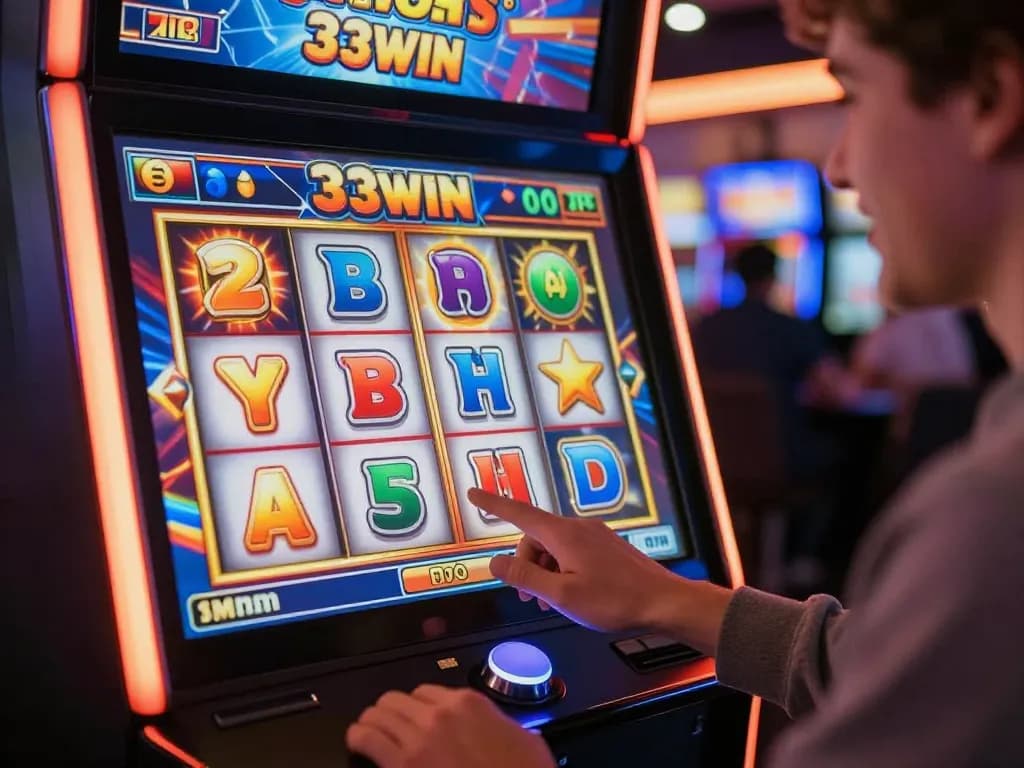Player enjoying nổ hũ 33win on a vibrant slot machine screen showcasing lively graphics and excitement
