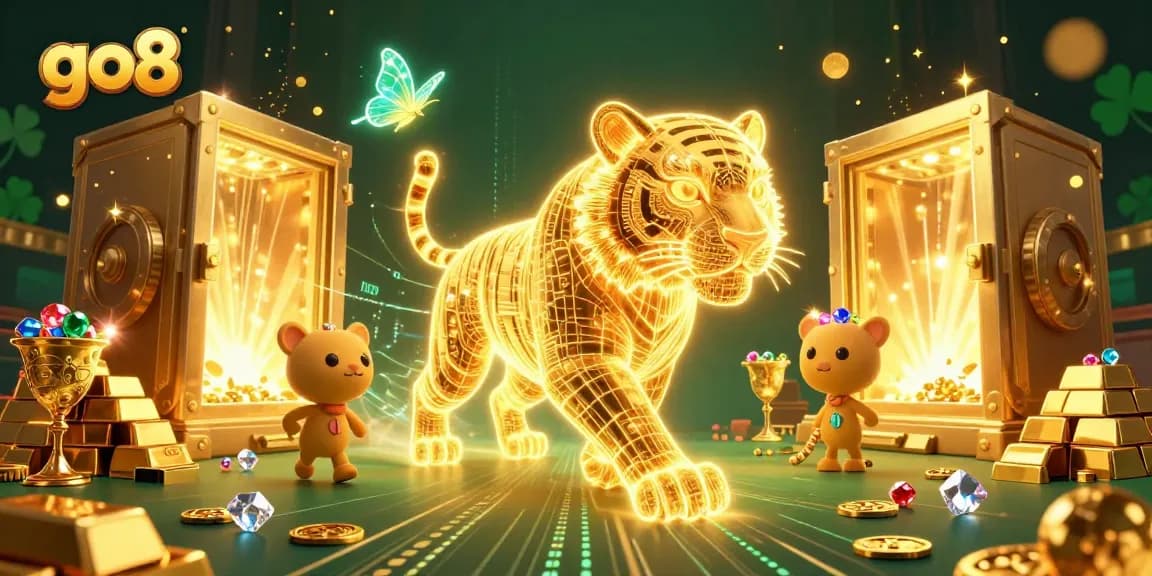 Engage in thrilling gameplay at GO8, featuring a golden tiger in a vibrant casino atmosphere.