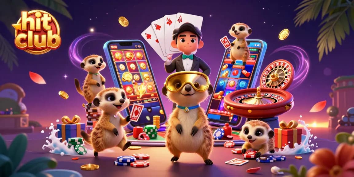 Engage with vibrant slot games at hit club as playful meerkats masterfully manage their casino.