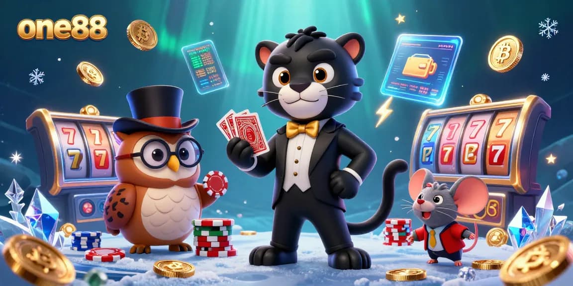 Engaging one88 casino scene with a panther dealing cards and crypto coins, capturing the excitement.
