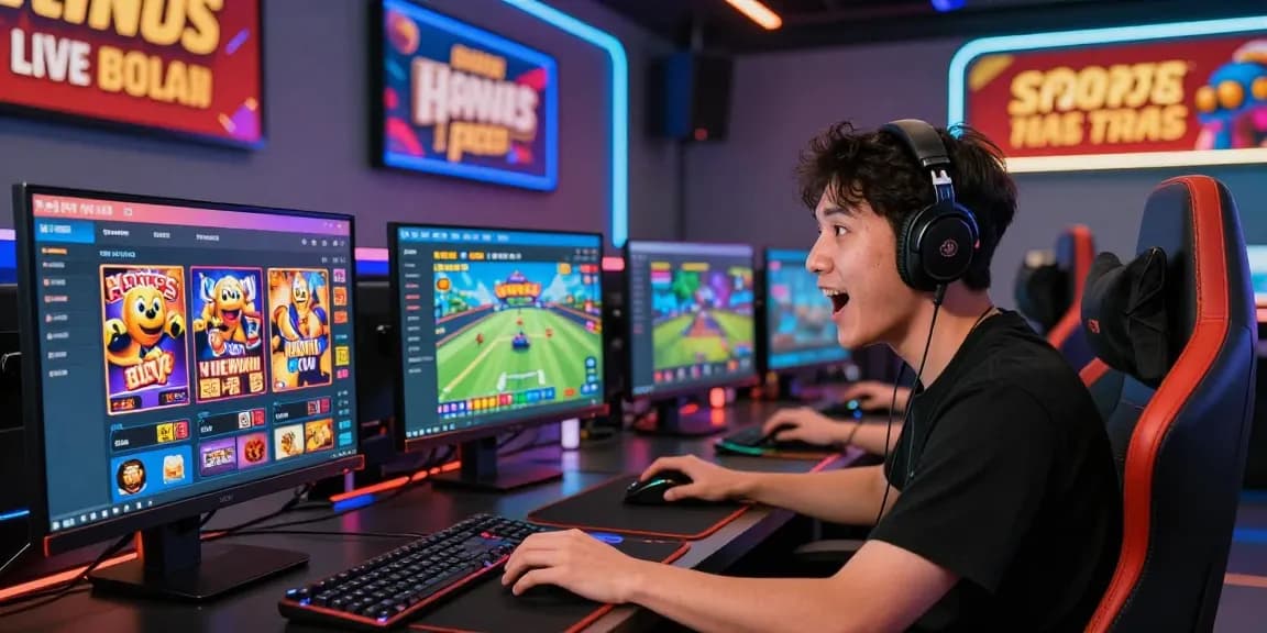 Exciting HAYWIN gaming scene featuring a player engaged with various game displays and accessories in a modern gaming setup.